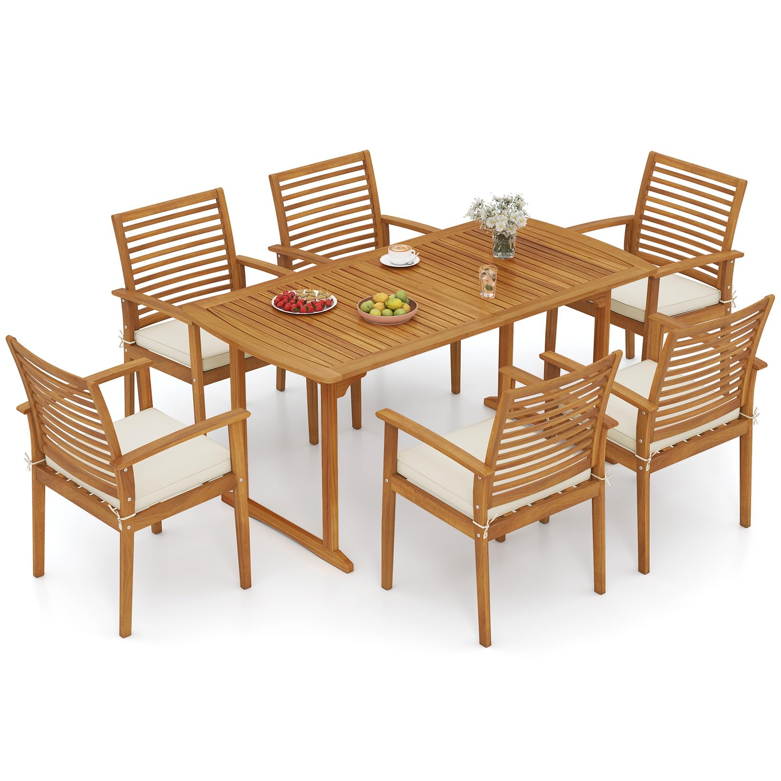 Tangkula 7 Piece Patio Acacia Wood Dining Set for 6